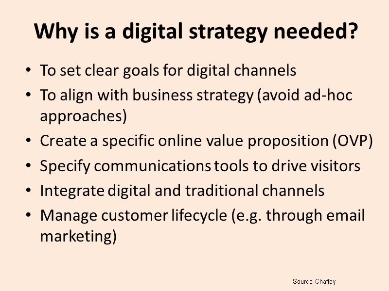 Why is a digital strategy needed? To set clear goals for digital channels To